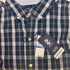 IZOD L/S Performance Stretch Oxford Trekking Green Plaid Shirt Big/Tall XL